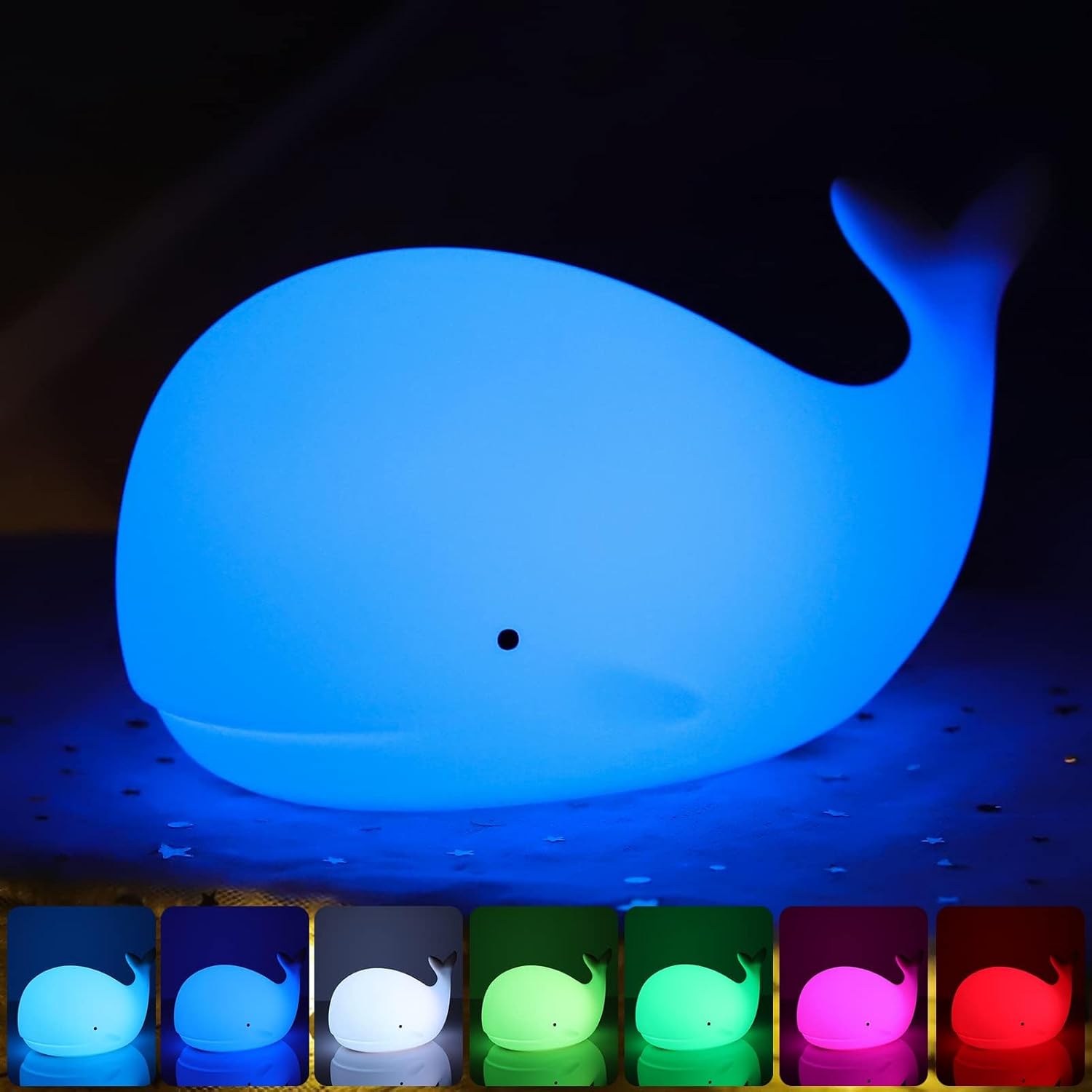 Cute Night Light for Kids - Nightlight for Children Animal Whale Night Lamp Birthday Halloween Christmas Gift with Color Changing USB Rechargeable for Toddler Baby Bedroom (Whale)