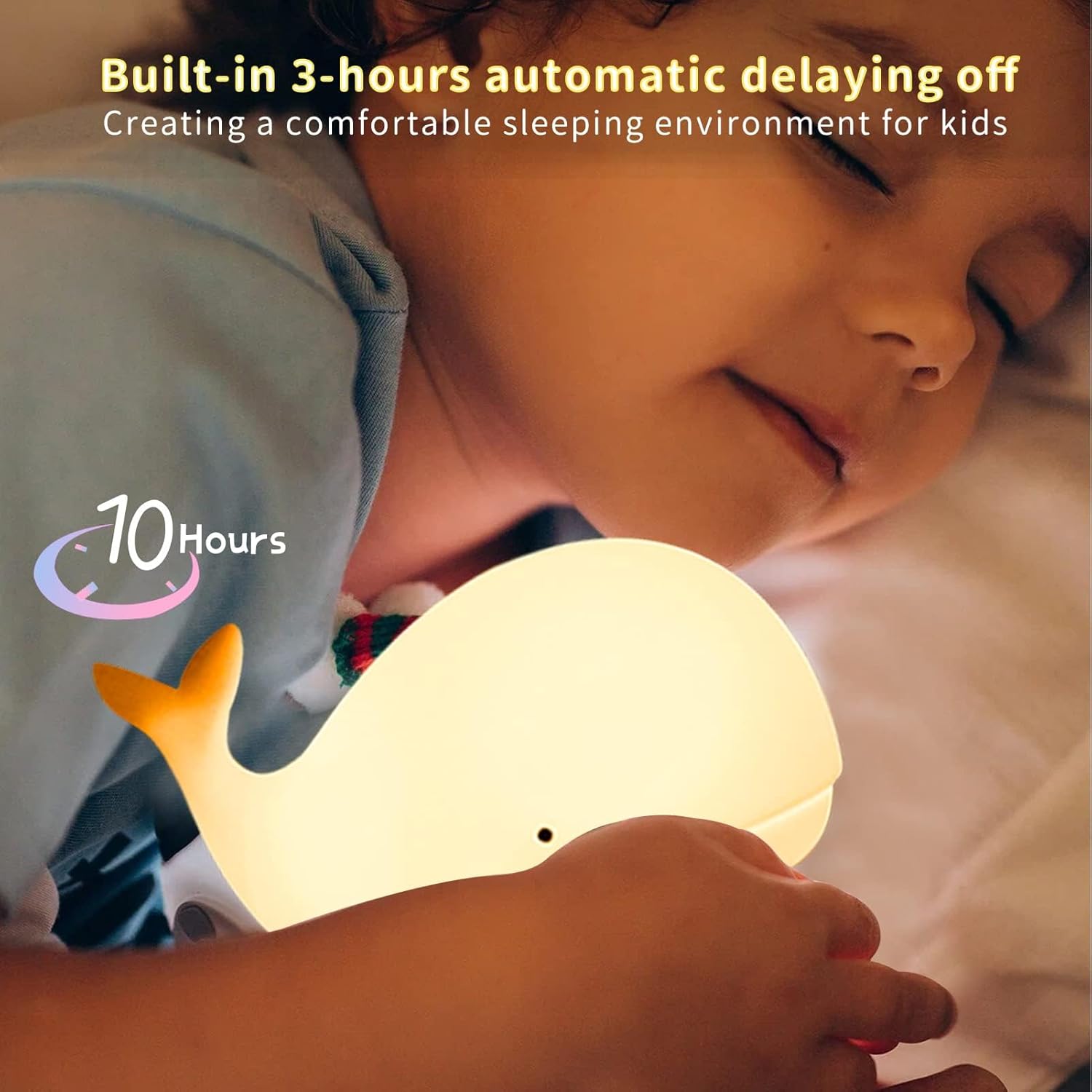 Cute Night Light for Kids - Nightlight for Children Animal Whale Night Lamp Birthday Halloween Christmas Gift with Color Changing USB Rechargeable for Toddler Baby Bedroom (Whale)