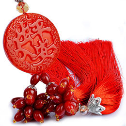 Red agate Buddhist beads safe car pendant