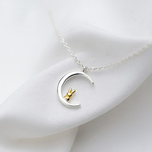 Moon Rabbit Sterling Silver Necklace