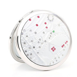 Diamond-encrusted hollow boutique makeup mirror with personalized engraving