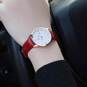Women's red leather watch