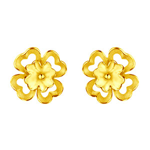 Luk Fook Spring Flower Gold Earrings