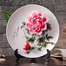 Chinese style peony flower porcelain plate