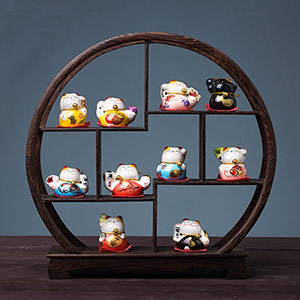 Ceramic Lucky Cat Wooden Frame Ornament