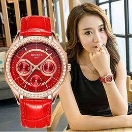 Genuine leather diamond ladies watch