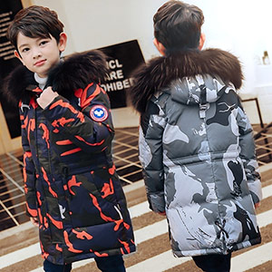 Boys camouflage long down jacket