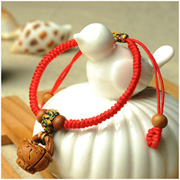 Children's zodiac year peach wood red string bracelet
