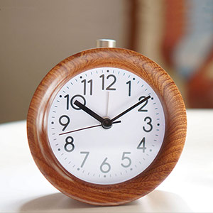 Simple round wooden student alarm clock