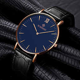 Blue light mirror leather watch