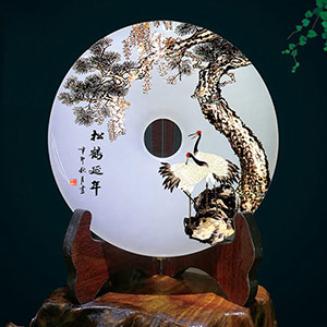 Pine and Crane Longevity Jade Ornaments