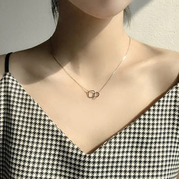 Geometric interlocking double ring sterling silver necklace