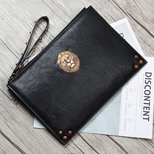 Men's Lion Head Leather Clutch