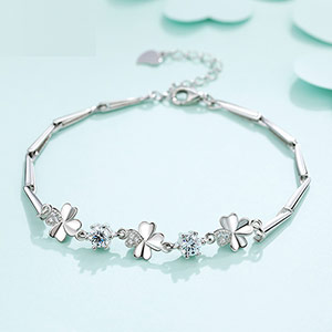 Four-leaf clover sterling silver bracelet