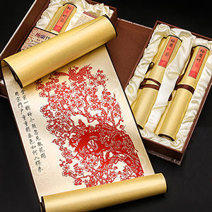 Chinese style paper-cut silk scroll