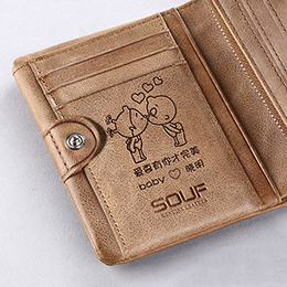 Men's short genuine leather engraved wallet