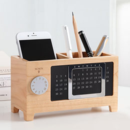 Beech Perpetual Calendar Pen Holder