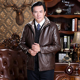 Thickened fleece leather jacket for middle aged and elderly people