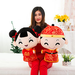 Golden boy and girl wedding bed doll