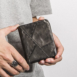 Men's Geometric Stitching Lambskin Wallet