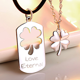 925 sterling silver four-leaf clover couple necklace
