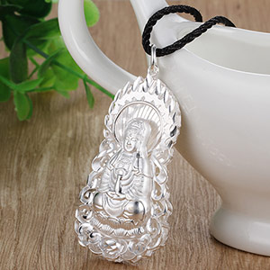 Men's sterling silver Guanyin pendant