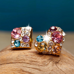 Asymmetric diamond teardrop heart-shaped earrings