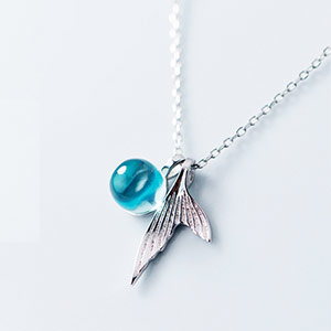 Blue crystal mermaid tail necklace