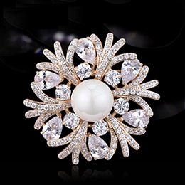 Elegant Pearl Zircon Brooch