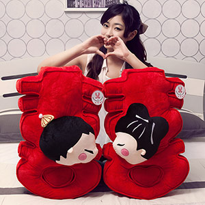 A pair of wedding double happiness pillows