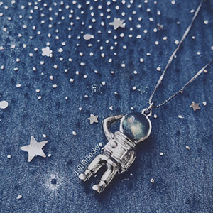 Grey Crystal Astronaut Necklace