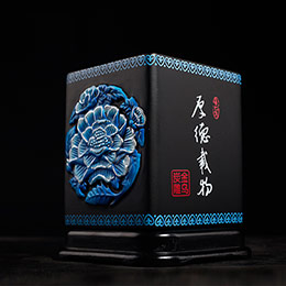 Charcoal Carved Peony Brush Holder