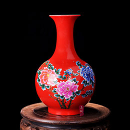 Jingdezhen red peony vase ornaments