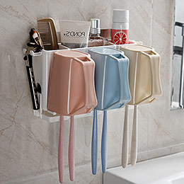 Toothbrush holder and mouthwash cup set for a family of three