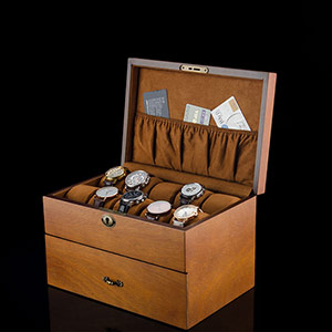 Solid wood double layer jewelry storage box
