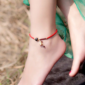 Ancient bell red rope anklet
