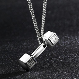 Trendy men's titanium steel dumbbell necklace