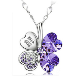 Good Luck Four Leaf Clover Crystal Necklace