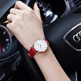 Ultra-thin rose gold leather women's watch