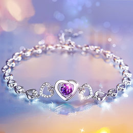 925 Silver Heart Shape Amethyst Love Bracelet