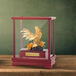 Golden Rooster Announces Good News Gold Foil Solid Wood Ornament