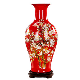 Chinese Red Timely Greetings Ornamental Vase