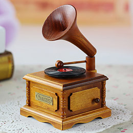 Vintage wooden gramophone music box