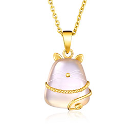 Lucky Cat Chalcedony Pendant