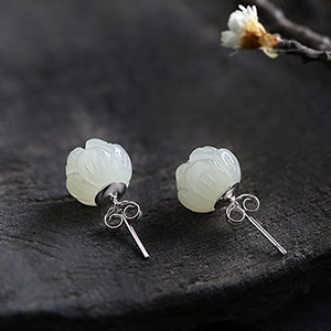 Hetian Jade Lotus Earrings