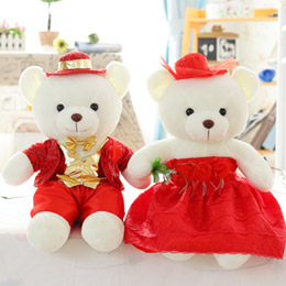 Wedding dress couple wedding teddy bear pair