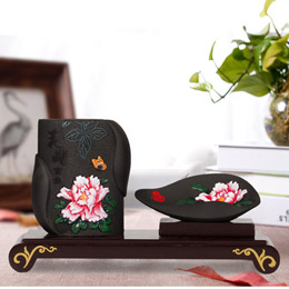 Peony flower activated carbon carved pen holder blooms with prosperity