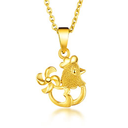 999 Gold Chinese Zodiac Rooster Pendant
