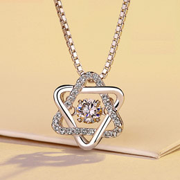 Six-pointed star diamond sterling silver necklace