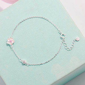 Pink Cherry Blossom Silver Bracelet
